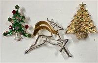 3 Assorted Holiday Brooches