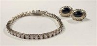 Sterling Cz Tennis Bracelet/Onyx French Clip