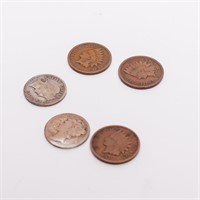 Coin 3 Indian Head Cent W/ Mercury & Barber Dimes