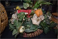 basket with faux fruit and plants