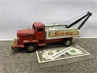 Vintage Tin friction toy tow truck service