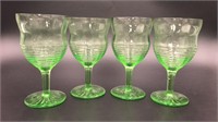 6 PCS.Vaseline green depression 4 goblets, juicer,