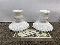 Vintage Fenton Marked glass candle stick holders