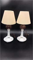 Two milk glass lamps