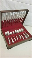 Various Silver Plated Utensils In Wooden Chest