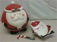 Santa Ceramic Cookie Jar & Serving Dish W/ Knife