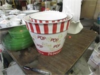 POPCORN BOWLS -- 1 LG, 4 SM & 2 PLASTIC