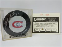 Signed 1993 #5 Guy Lapointe Canadiens Puck COA