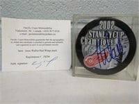 Signed #3 Jesse Wallin 2002 Red Wings Puck COA