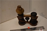Carved Wood Bird on Binoculars Ornament