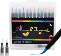 Watercolor Brush Pens Set of 24 Colors, 2 Water Br
