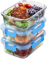 Glass Meal Prep Containers 3-Compartment - 3-Packs