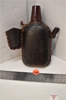 Leather Covered Flask with Moose