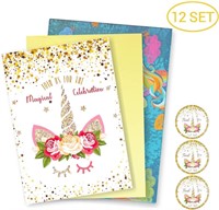 12 Pack Unicorn Invitation Cards Kit w Envelopes