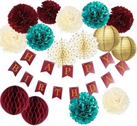 Burgundy Teal Gold Birthday Party Decorations Set