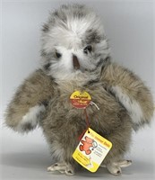 Steiff toy owl with original tag button and yellow