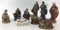 Mismatched 9 piece porcelain Nativity scene, with