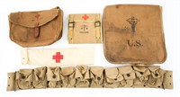 US WWI FIELD GEAR MEDICAL ARMBAND AMMO BELT LOT