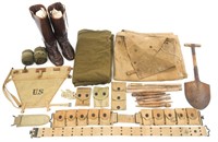 WWI US FIELD GEAR LOT BOOTS BELTS POUCHES & MORE