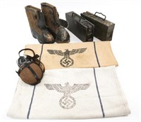 WWII GERMAN RATION BAGS CANTEEN AMMO CANS & BOOTS