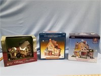 Lot of 3 collectable Christmas Village figurines i