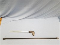 Sword cane, dog's head handle, 37" overall, blade