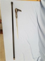 Sword cane, Tlingit style raven's head handle, 36"