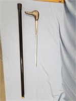 Sword cane, Duck's head handle, 37" overall, blade