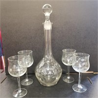 Etched Glass Decanter with Stems