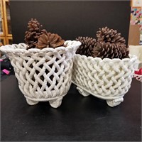 Ceramic Wove Planters with Pinecones