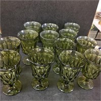 13 Vintage Heavy Green Glass Stems