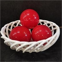 Ceramic Bowl with 3 Res Glass Balls