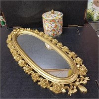25" Gold Rose Mirror and Tin Made In England