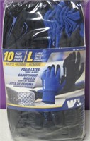 New 10 Pack Of Size L Foam Latex Gloves