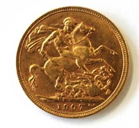 Australian 1907 gold Sovereign Melbourne mint