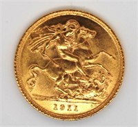 Australia Gold Half Sovereign 1911 Sydney Mint