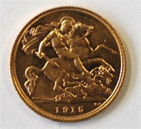 Australian 1915 gold Half Sovereign Sydney mint
