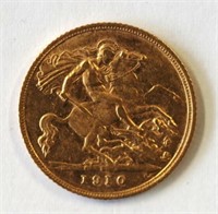 Australian 1910 gold Half Sovereign Sydney mint
