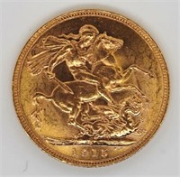 Australian Gold Half Sovereign 1915 Sydney