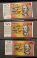Three consecutive Australian Fraser/Cole $20 notes