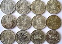 Twelve Australian silver 1966 round 50c pieces