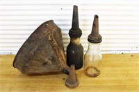 Vintage oil bottles & funnel