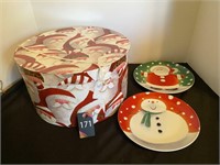 Christmas Plates & Hat Box