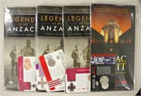 Four 2017-2018 ANZAC Spirit folders with coins