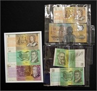 Seven vintage Australian decimal banknotes