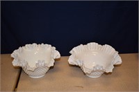 Pair Ruffled Milk Glass Bowls