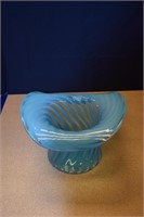 Fenton Large Opalescent Swirl Blue Top Hat Vase