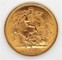 Australia Gold Half Sovereign 1915 Sydney Mint