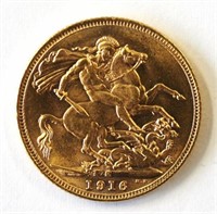 Australian 1916 gold Sovereign Melbourne mint