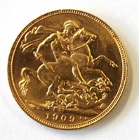 Australian 1909 gold Sovereign Sydney mint